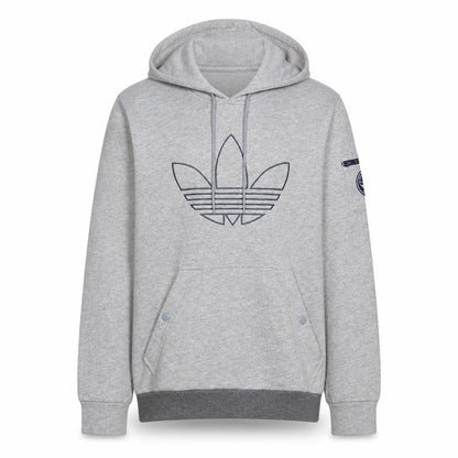 Adidas Mens Grey Pullover Hoodie M Logo Graphic Cotton Fleece