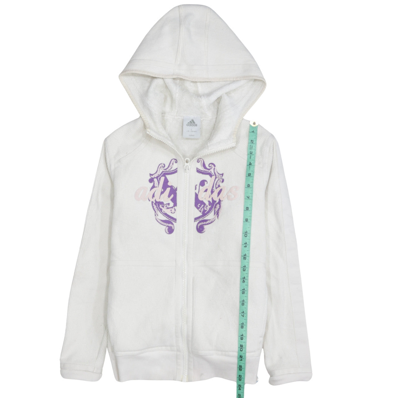 Adidas Womens White Hooded Full Zip Hoodie Size 14 Polyester