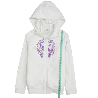 Adidas Womens White Hooded Full Zip Hoodie Size 14 Polyester