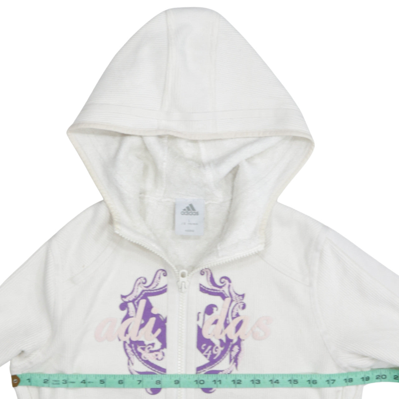 Adidas Womens White Hooded Full Zip Hoodie Size 14 Polyester