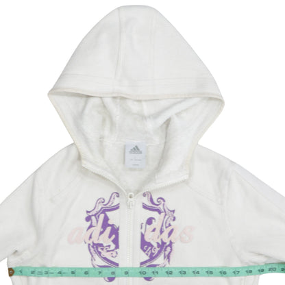 Adidas Womens White Hooded Full Zip Hoodie Size 14 Polyester