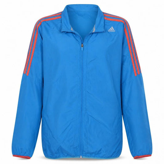 Front view of Adidas Women Blue XL Windbreaker Running Jacket ClimaProof Zip Lightweight