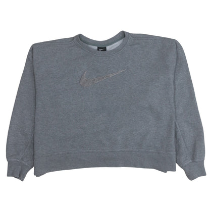 Nike Women Grey Logo Crew Neck Pullover Sweatshirt Size L