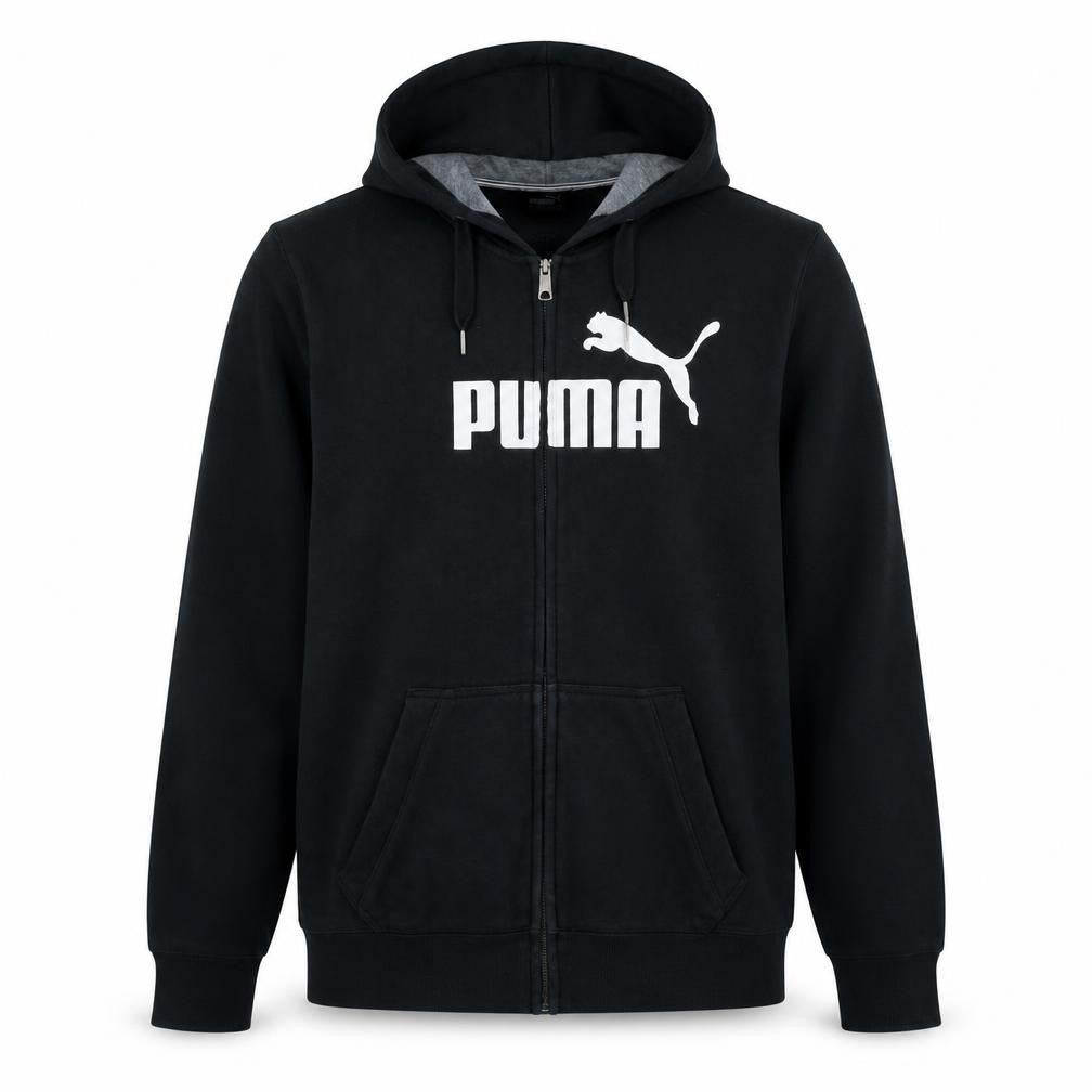 Front view of Puma Men’s Black Full Zip Hoodie L Logo Sports Fleece