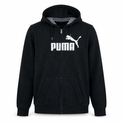 Front view of Puma Men’s Black Full Zip Hoodie L Logo Sports Fleece