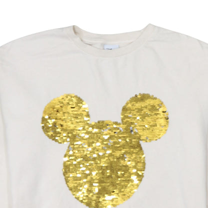 Disney Women White Sequin Mickey Sweatshirt Size 14 Pullover