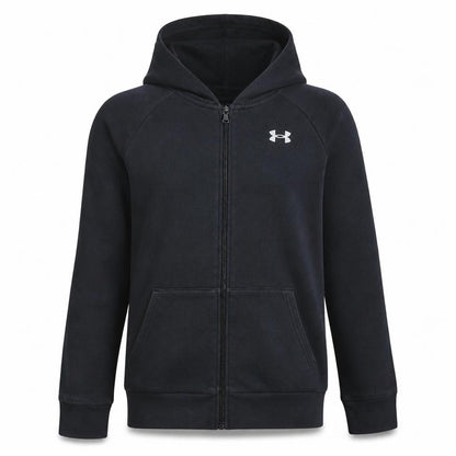 Front view of Under Armour boys’ black full zip hoodie, size 158, fleece coldgear