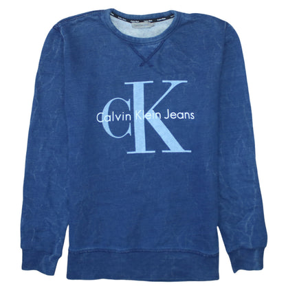 Calvin Klein Jeans Men's Blue Logo Crew Neck Sweatshirt Size S