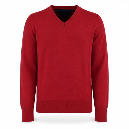 Tommy Hilfiger Men's Red V-Neck Cotton Blend Jumper Size M