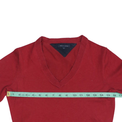 Tommy Hilfiger Men's Red V-Neck Cotton Blend Jumper Size M