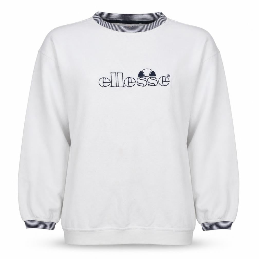 Ellesse Women White Logo Crew Neck Pullover Sweatshirt UK 14