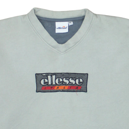 Ellesse Mens Grey XL Pullover Sweatshirt V-Neck Retro Logo Top
