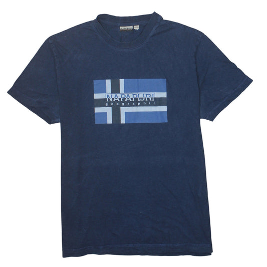Napapijri Men's Blue Flag Logo Graphic Cotton T-Shirt Size L