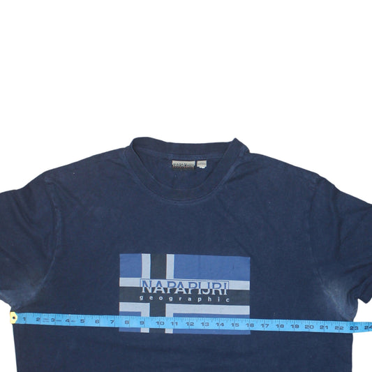 Napapijri Men's Blue Flag Logo Graphic Cotton T-Shirt Size L
