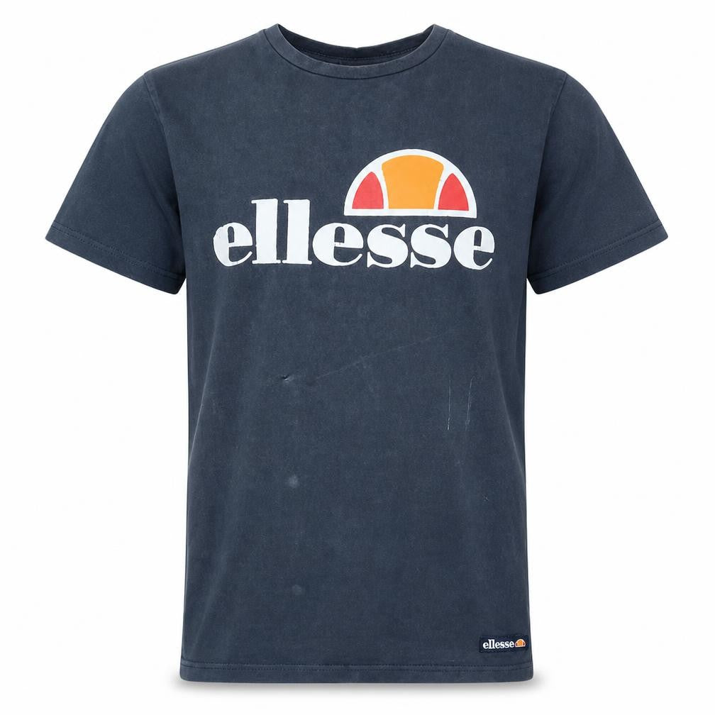 Front view of Ellesse Men's Blue XS Logo Graphic Cotton Crew Neck T-Shirt