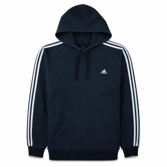 Front view of Adidas Men's Blue Pullover Hoodie, size L, Sports Fleece
