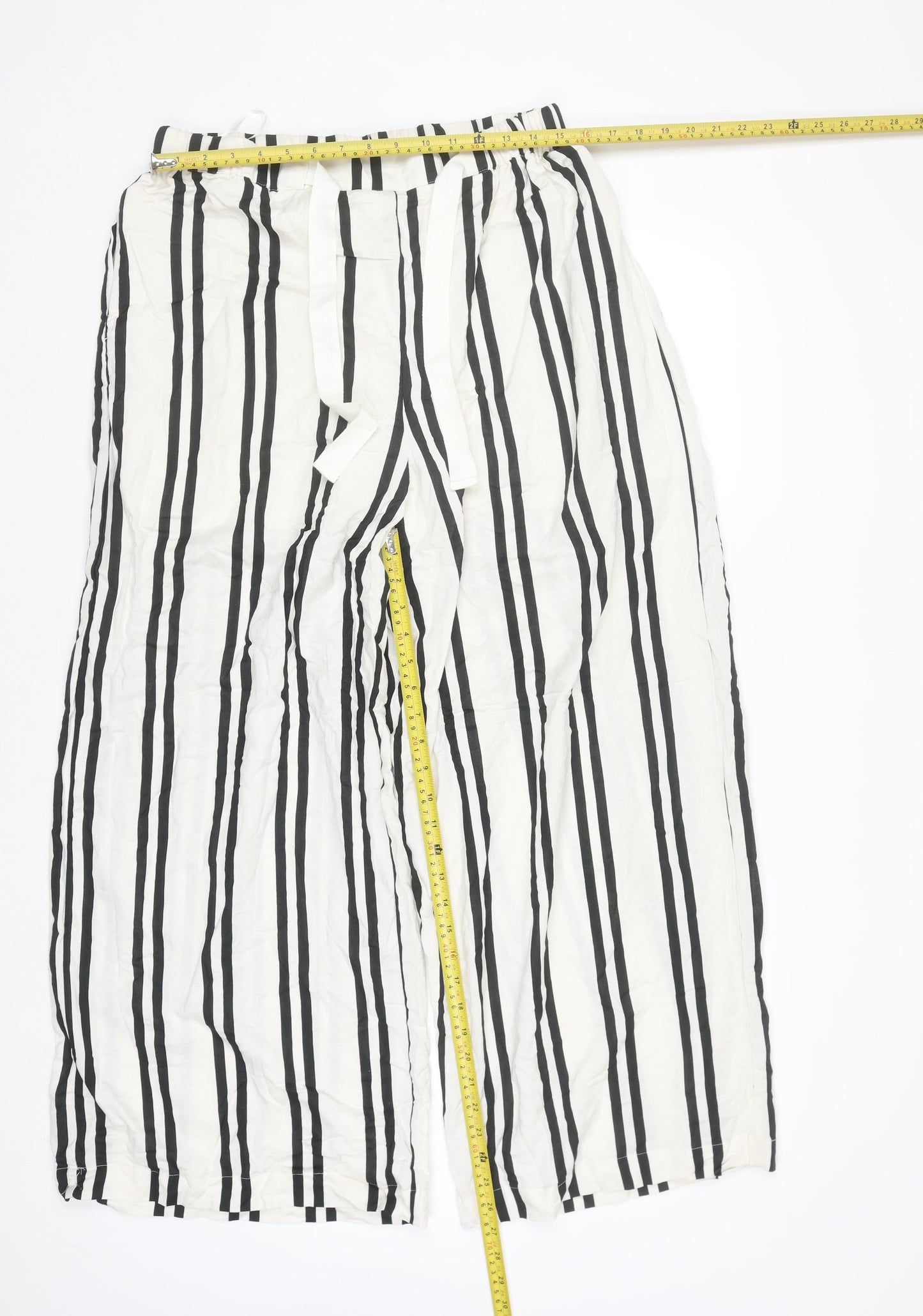 Next Women’s Black White Striped Wide-Leg Drawstring Trousers Size 14