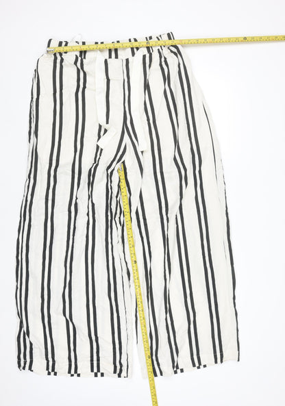Next Women’s Black White Striped Wide-Leg Drawstring Trousers Size 14