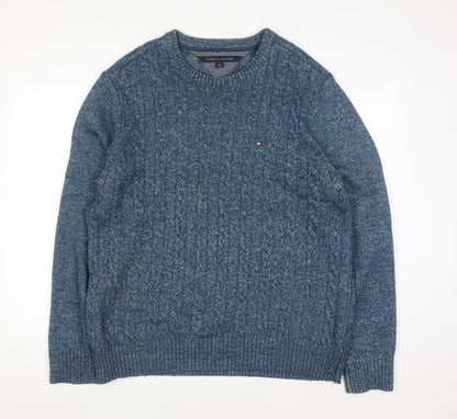 Tommy Hilfiger Men's Blue Cable-Knit Cotton Jumper Size L