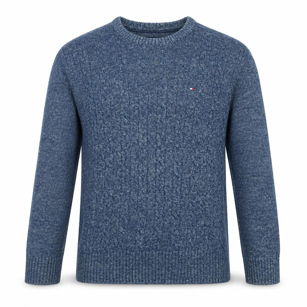 Tommy Hilfiger Men's Blue Cable-Knit Cotton Jumper Size L