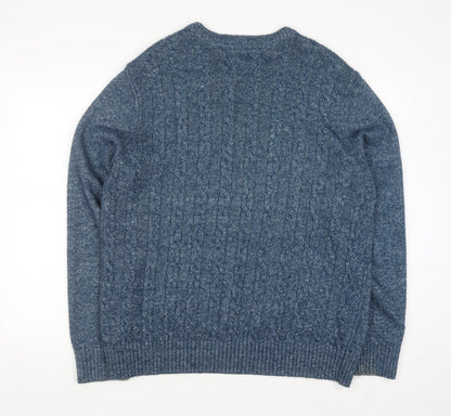 Tommy Hilfiger Men's Blue Cable-Knit Cotton Jumper Size L
