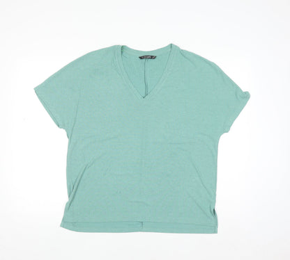 Dunnes Womens Green V-Neck Short Sleeve Basic Stretch T-Shirt Size 12