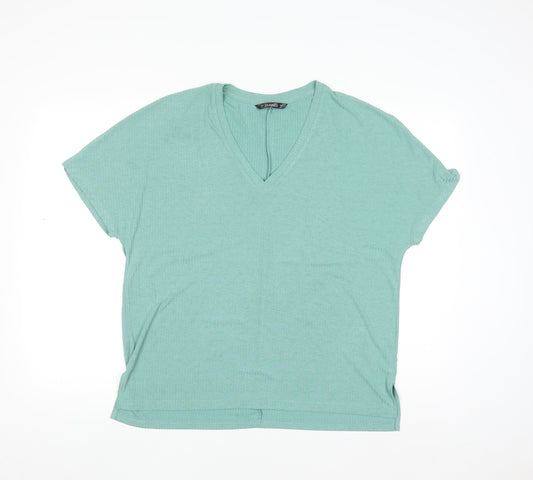 Dunnes Womens Green V-Neck Short Sleeve Basic Stretch T-Shirt Size 12