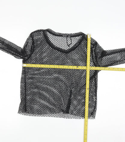 Bershka Women Black Mesh Cropped Long Sleeve T-Shirt Size 12
