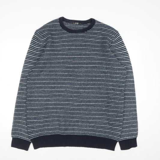 Dunnes Stores Men’s Blue Striped Crew Neck Pullover Jumper 2XL