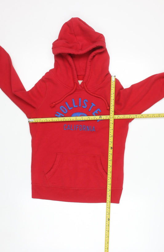Hollister Women Red Hoodie XS Pullover Embroidered Cotton Blend