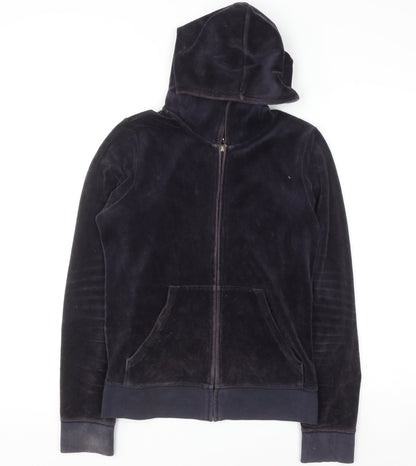 Juicy Couture Women's Navy Velour Full Zip Hoodie M Sequin Logo