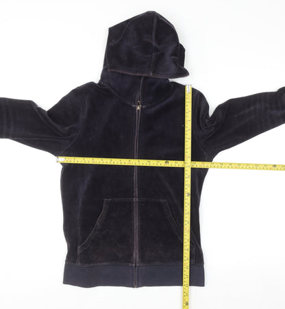 Juicy Couture Women's Navy Velour Full Zip Hoodie M Sequin Logo