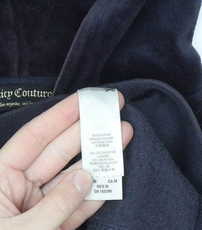Juicy Couture Women's Navy Velour Full Zip Hoodie M Sequin Logo