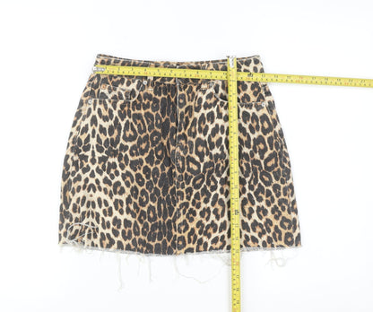 Denim Co. Womens Brown Leopard Print Mini Skirt Size 8 Cotton Denim