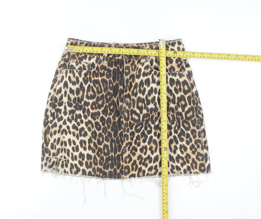 Denim Co. Womens Brown Leopard Print Mini Skirt Size 8 Cotton Denim