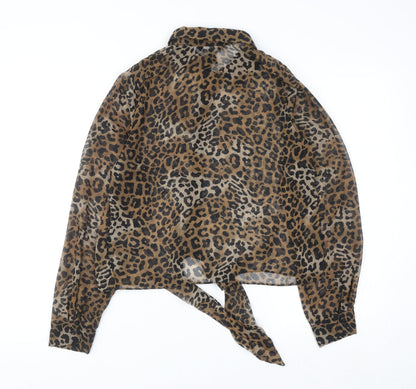 New Look Women’s Brown Leopard Print Sheer Collared Blouse Size 10