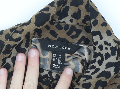 New Look Women’s Brown Leopard Print Sheer Collared Blouse Size 10