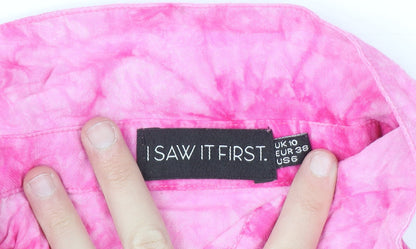 I Saw It First Womens Pink Tie-Dye Long Sleeve Button-Up Shirt Size 10