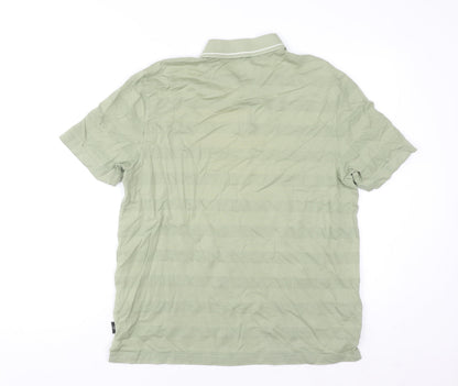 Ted Baker Men's Green Striped Short Sleeve Polo Shirt Size M