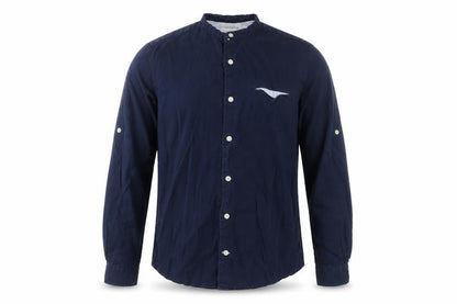 Pull&Bear Men's Blue 36 Woven Cotton-Linen Button-Up Shirt