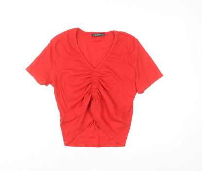 Threadbare Women's Red Cropped V-Neck Stretch T-Shirt Size 12