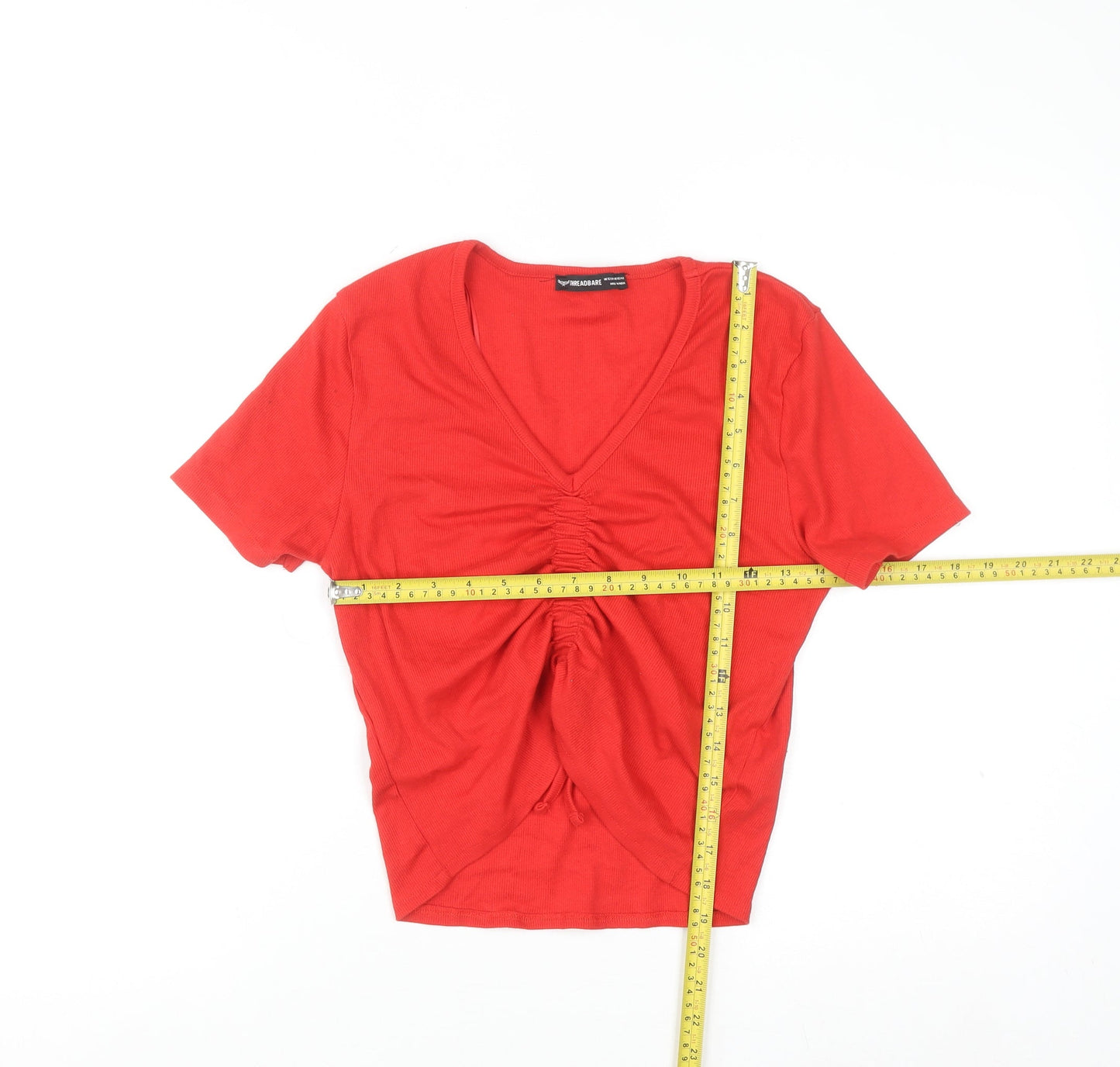 Threadbare Women's Red Cropped V-Neck Stretch T-Shirt Size 12