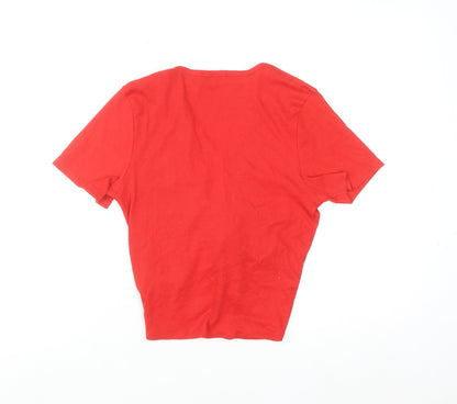 Threadbare Women's Red Cropped V-Neck Stretch T-Shirt Size 12