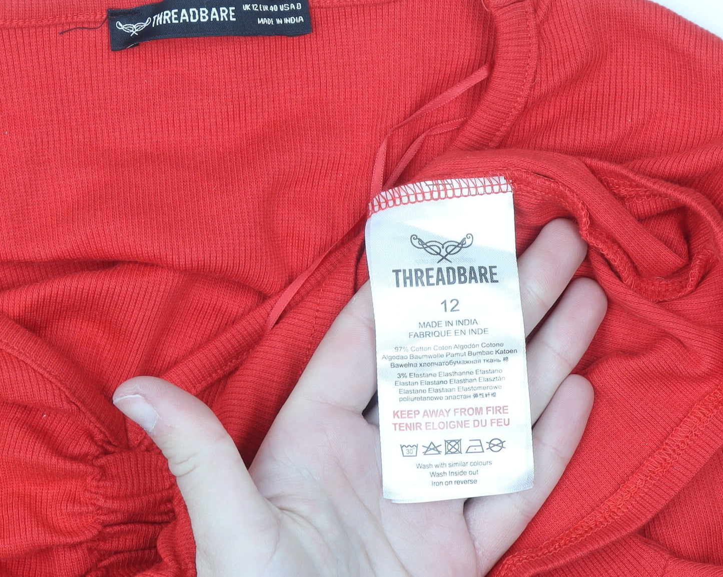 Threadbare Women's Red Cropped V-Neck Stretch T-Shirt Size 12
