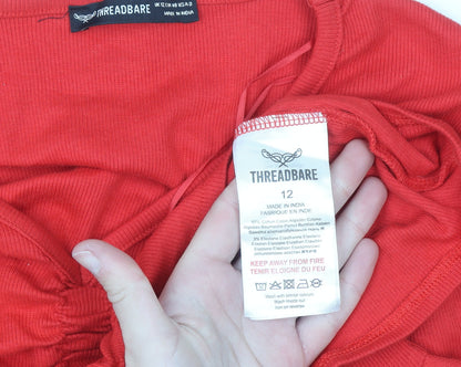 Threadbare Women's Red Cropped V-Neck Stretch T-Shirt Size 12