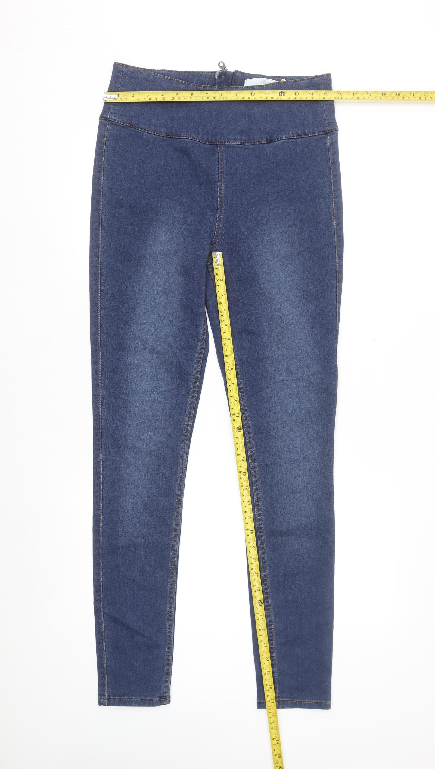Pieces Women Blue High Waist Jegging L Soft Stretch Denim Look Leggings