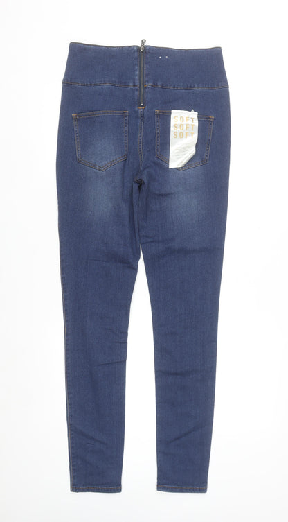 Pieces Women Blue High Waist Jegging L Soft Stretch Denim Look Leggings