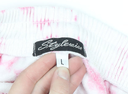 Stylewise Women's Pink Tie-Dye Jogger Trousers Size L UK 12 Cotton Blend