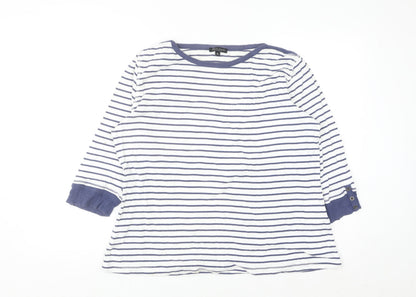 Brandtex Women White Blue Striped Pullover Sweatshirt XL Long Sleeve