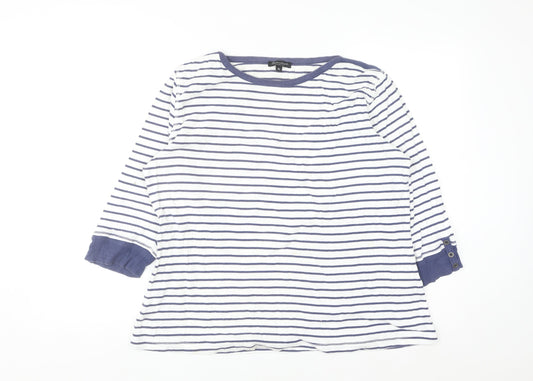 Brandtex Women White Blue Striped Pullover Sweatshirt XL Long Sleeve